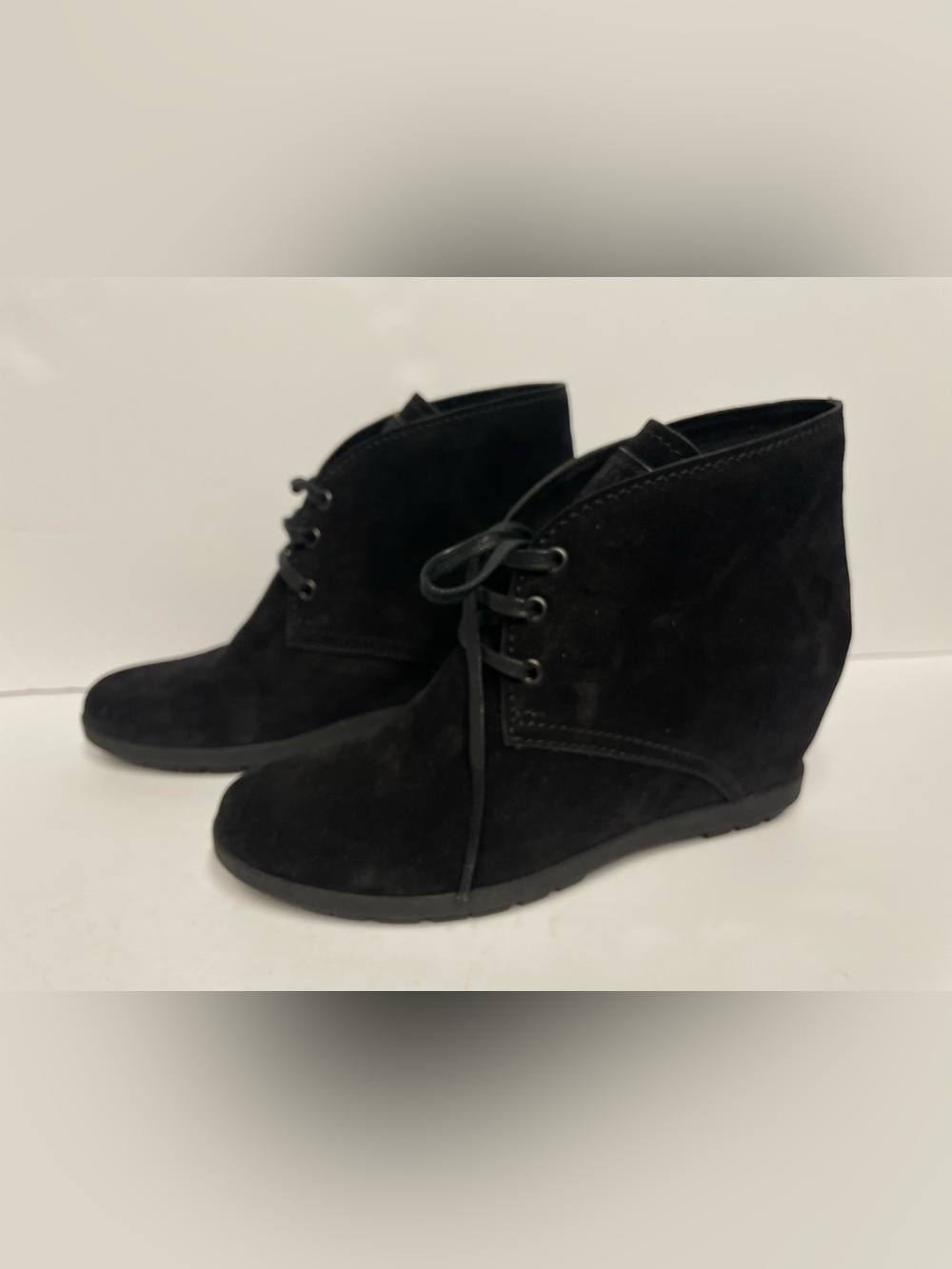 Prada sport Black Suede Lace-Up Wedge Booties ankle boots 39.5
